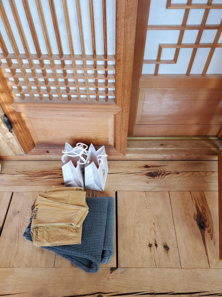 Woljeongsa Temple Stay monastery attire and tangerines